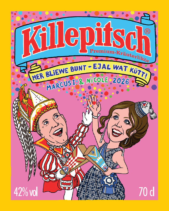 Killepitsch 42% - Premium-Kräuterlikör 0,7L Design Etikett "Karneval 2026" Kräuterlikör Peter Busch GmbH & Co. KG 
